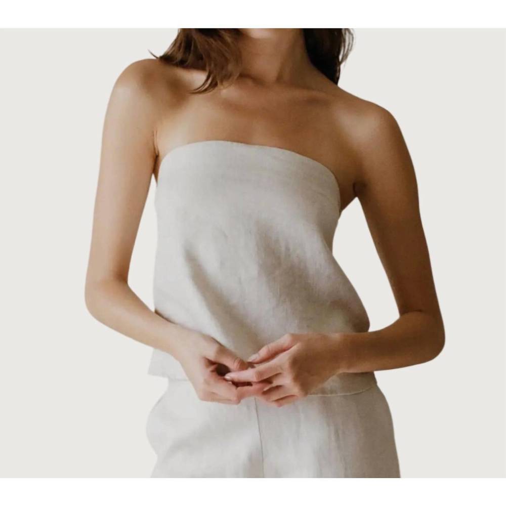 NEW A.REN palmer strapless linen top in oat